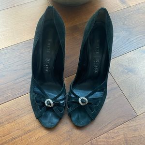 [White House Black Market) Black Suede Peeptoe Pumps